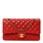 Lambskin Quilted Medium Double Flap Red