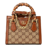 New Canvas Charisma Calfskin Crystal GG Monogram Mini Diana Tote Bag Camel Ebony