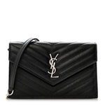 Grain De Poudre Matelasse Chevron Monogram Envelope Chain Wallet Black