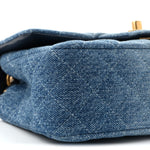 Washed Denim Quilted Mini Rectangular Flap Blue