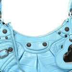 Extra Supple Calfskin Crocodile Embossed Le Cagole Shoulder Bag XS Sky Blue