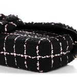 Tweed Quilted East West Camellia Clutch Black Pink