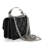 Caviar Quilted Enamel Top Handle Flap Clutch With Chain Black