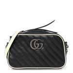 Vintage Effect Calfskin Matelasse Diagonal Small Torchon GG Marmont Chain Shoulder Bag Blue Agata Mystic White