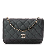 Iridescent Caviar Quilted Wallet on Chain WOC Dark Blue