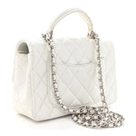 Metallic Caviar Quilted Mini Top Handle Rectangular Flap White