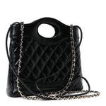 Shiny Crumpled Calfskin Quilted Mini 31 Shopping Bag Black