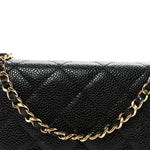 Caviar Quilted Wallet on Chain WOC Black