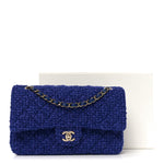 Tweed Quilted Medium Double Flap Blue