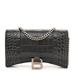 Shiny Calfskin Crocodile Embossed Hourglass Chain Bag Gris