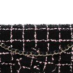 Tweed Quilted East West Camellia Clutch Black Pink