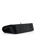 Patent Quilted Sparkle Glitter Medium Double Flap Black