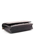 Iridescent Caviar Quilted Wallet on Chain WOC Dark Blue