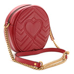 Glazed Calfskin Matelasse Heart Mini GG Marmont Round Shoulder Bag Romantic Cerise