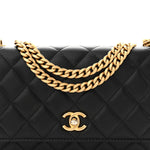 Lambskin Quilted Sweet Camellia Wallet On Chain WOC Black