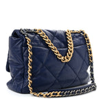 Goatskin Quilted Maxi Chanel 19 Flap Dark Blue