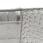 Metallic Calfskin Crocodile Embossed Hourglass Flap Flat Pouch Silver