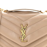 Calfskin Y Quilted Monogram Small Loulou Chain Satchel Dark Beige