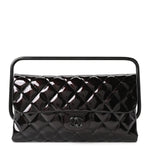 Patent Calfskin Quilted Metal Handle Clutch So Black