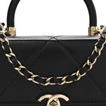 Shiny Calfskin Quilted CC Handle Vanity Flap Bag Black