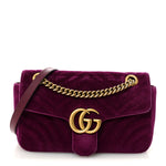 Velvet Matelasse Small GG Marmont Shoulder Bag Fuchsia Violet Cyclamen