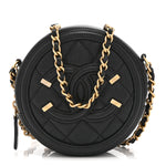 Caviar Quilted Round Filigree Crossbody Black