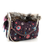 Fox Fur Suede Floral Embroidered Biker Shoulder Bag