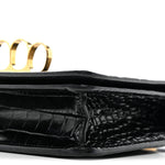 Calfskin Crocodile Embossed Four Ring Knuckle Crossbody Bag Black