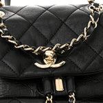Glazed Aged Calfskin Quilted Small Duma Drawstring Backpack Black