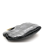 Shiny Supple Calfskin Logo Crocodile Embossed Cloud Coin Purse Black White