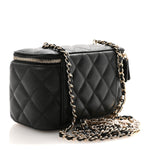 Caviar Quilted Small Tiny CC Vanity Case With Chain Black