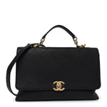 Caviar Diamond Stitched Top Handle Flap Black