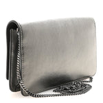 Glossy Calfskin Crystal Studded Tube Wallet On Chain Graphite