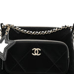 Velvet Effect Nylon Shiny Crumpled Calfskin Quilted Chanel 25 Clutch With Chain Black