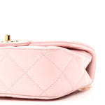 Shiny Lambskin Quilted Mini Twisted Links Top Handle Flap Light Pink