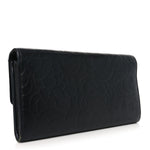 Lambskin Embossed Camellia Large Gusset Flap Wallet Black