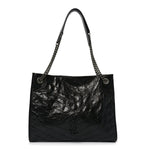 Crinkled Calfskin Matelasse Monogram Medium Niki Shopper Tote Black