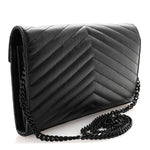 Grain De Poudre Matelasse Chevron Monogram Monochrome Chain Wallet Black