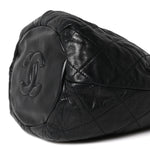 Lambskin Quilted Mini Drawstring Bucket Bag Black