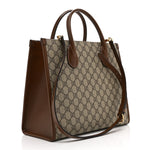 GG Supreme Monogram Azalea Calfskin Small Retro Interlocking G Tote Bag Beige Ebony Brown Sugar