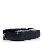 Caviar Quilted Flap Phone Holder With Chain Navy Blue