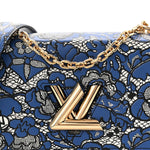 Calfskin Lace Flower Inlay Twist Shoulder Bag MM Navy Black