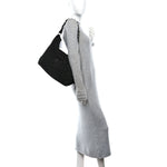 Suede Camellia Hobo Bag Black