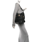 Calfskin Palazzo Fringe Shoulder Bag Black