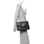 Calfskin Y Quilted Monogram Medium Loulou Chain Satchel Black