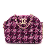 Tweed Quilted Mini Clutch With Chain Purple