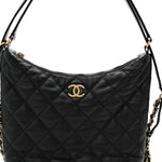 Lambskin Quilted Maxi Hobo Black
