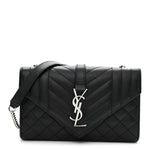 Grain De Poudre Textured Mixed Matelasse Triquilt Small Monogram Satchel Black