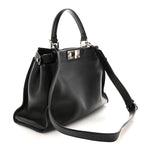 Vitello Dolce Shiny Nappa Plexglass Granite Medium Peekaboo Iconic Satchel Black