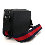 GG Supreme Monogram Calfskin Web Medium Messenger Bag Black Grey